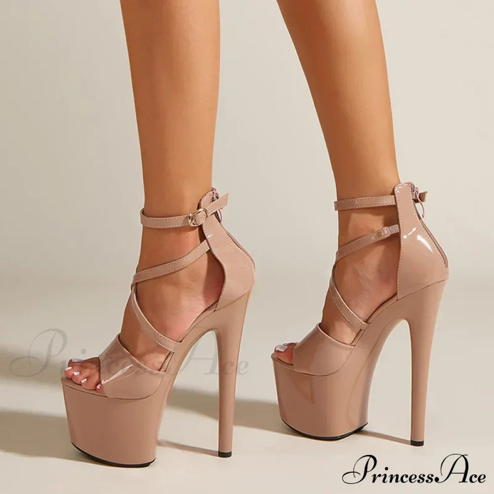 Sexy Extreme High Heels Platform Pole Dance Stripper Shoes Open Toe Buckle Strap Sandals Summer Zipper Women Pumps
