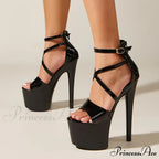 Sexy Extreme High Heels Platform Pole Dance Stripper Shoes Open Toe Buckle Strap Sandals Summer Zipper Women Pumps