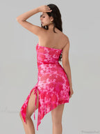 Sexy Floral Print Bandeau Asymmetrical Floral Dress