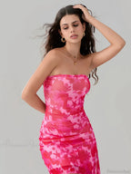 Sexy Floral Print Bandeau Asymmetrical Floral Dress