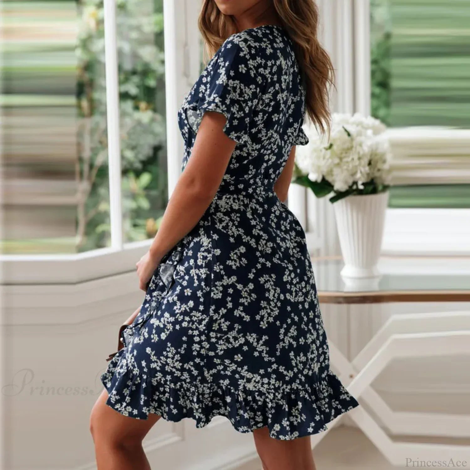 Sexy Floral Print V-neck Chiffon Mini Floral Dress