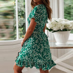 Sexy Floral Print V-neck Chiffon Mini Floral Dress