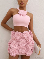 Sexy Flower Backless Pink Two Piece Set