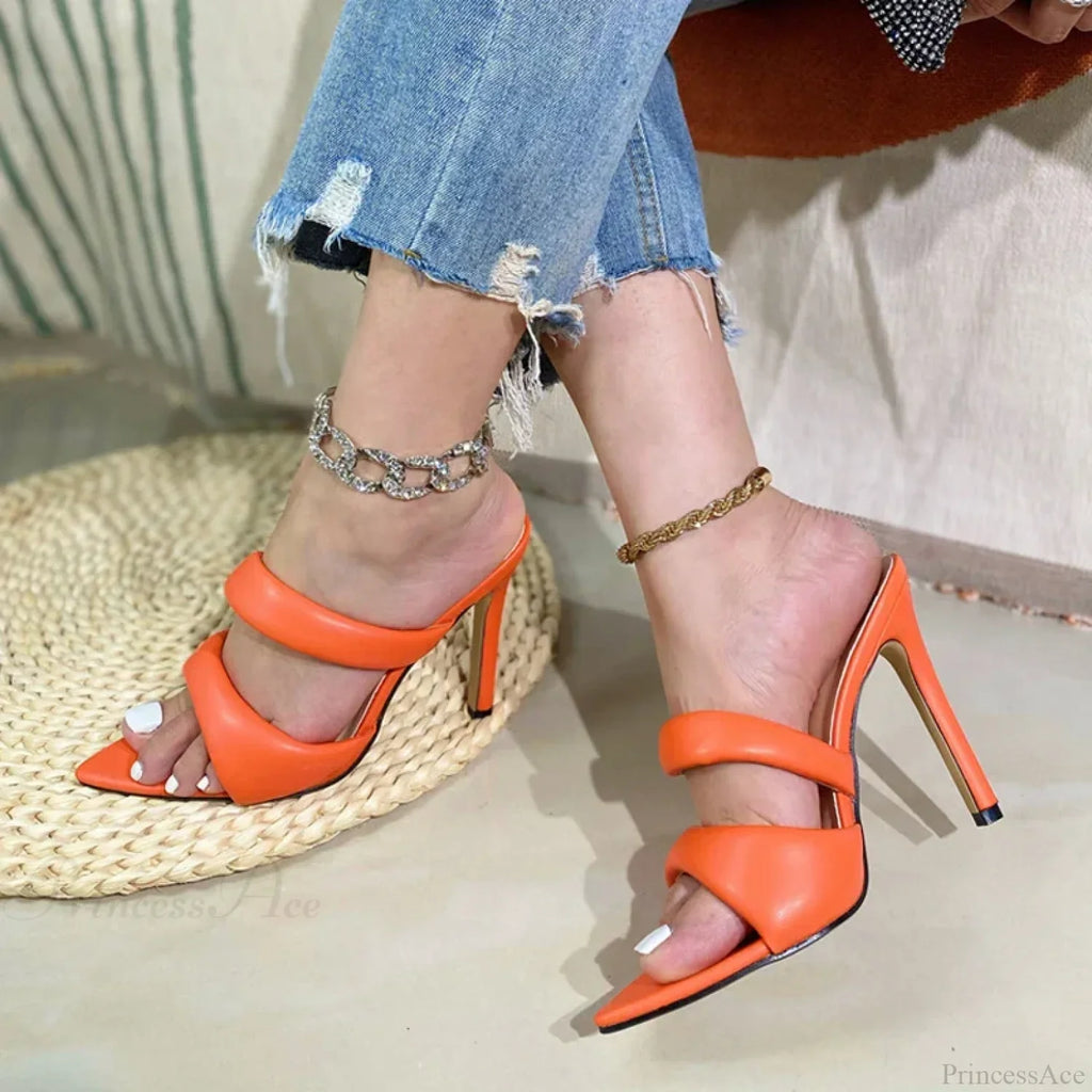 Sexy Golded Pointed-Toe Pu-Leather Slippers Summer Party Banquet Ladies High Heel