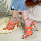Sexy Golded Pointed-Toe Pu-Leather Slippers Summer Party Banquet Ladies High Heel