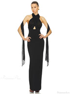 Sexy Halter Backless Mesh Patchwork Black Sleeveless Bodycon Christmas Party Dress