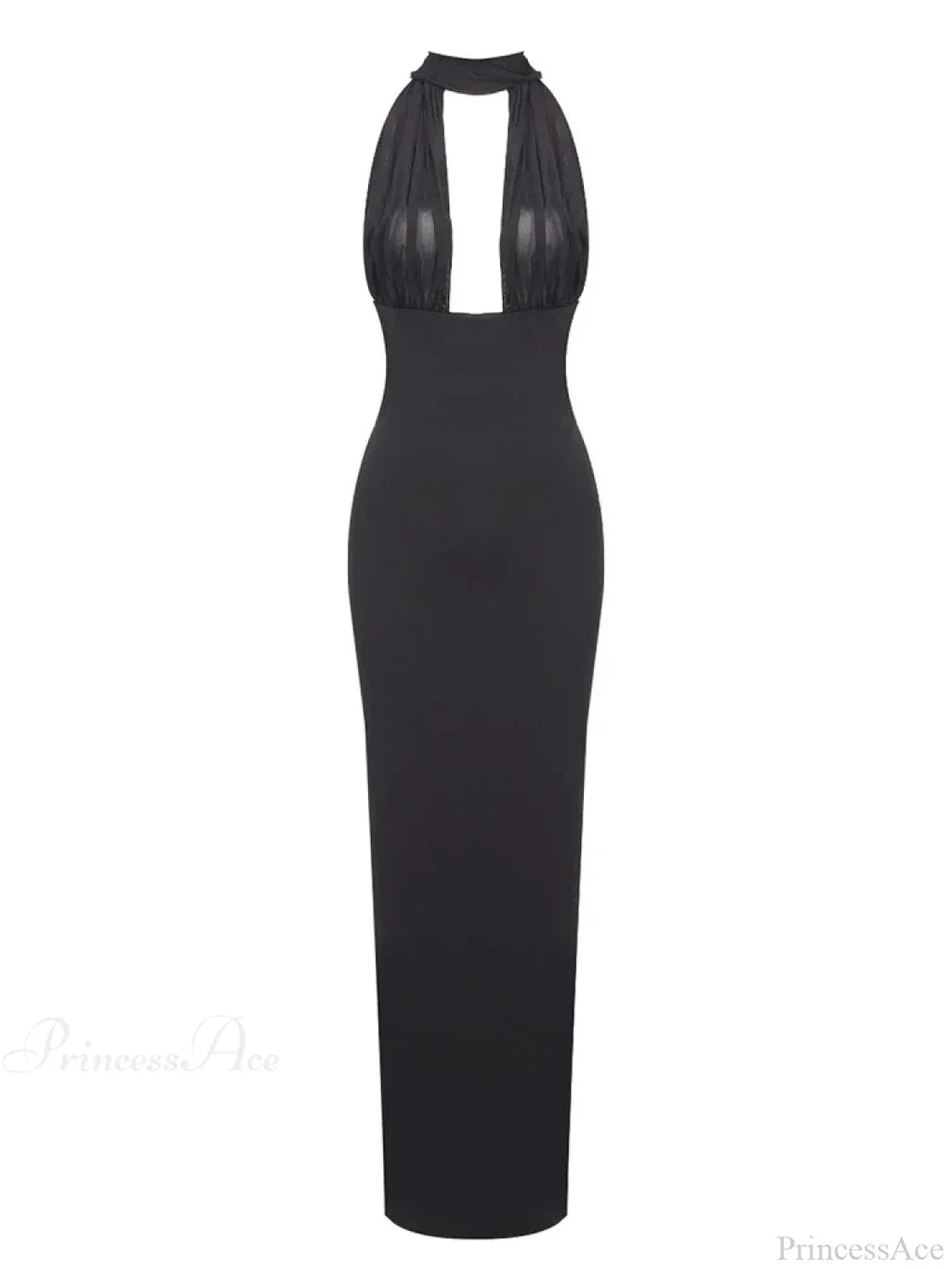 Sexy Halter Backless Mesh Patchwork Black Sleeveless Bodycon Christmas Party Dress