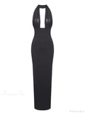 Sexy Halter Backless Mesh Patchwork Black Sleeveless Bodycon Christmas Party Dress