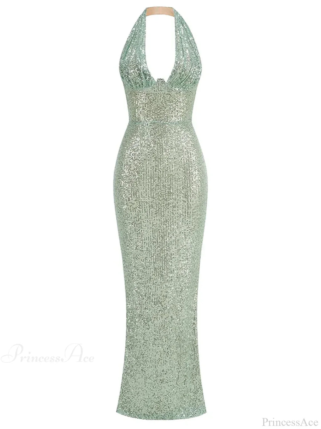 Sexy Halter Deep V Neck Sequins Green Sleeveless Backless Celebrity Christmas Party Dress