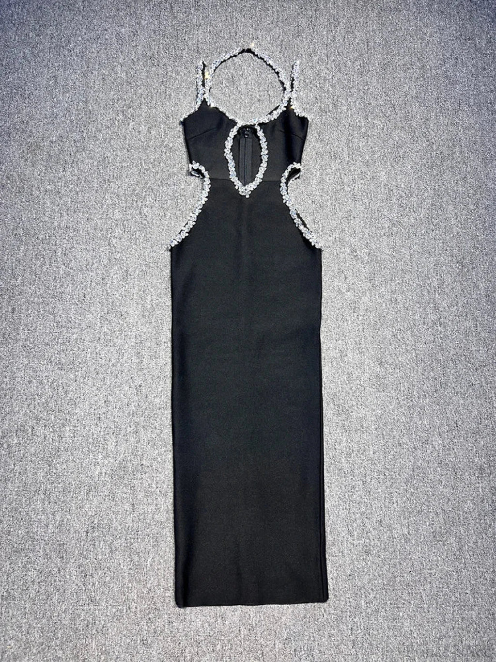 Sexy Halter Neck Sling Hollow Out Crystal Bandage Dress Long Christmas Party Dress