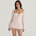 Halter Tie Strap Ruched Cut Out Club Mini Dress - Light Pink