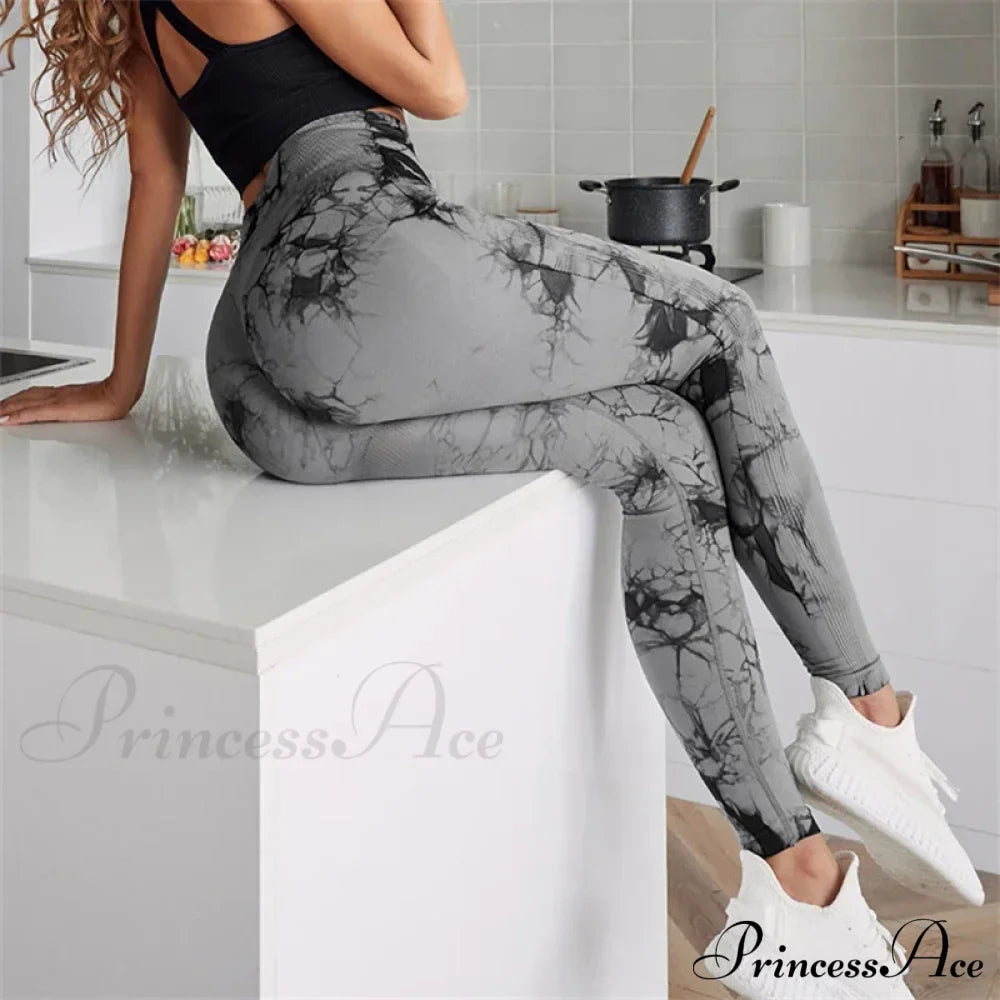 Sexy High Waist Push Up Tie-dye Seamless Fitness Workout Leggings
