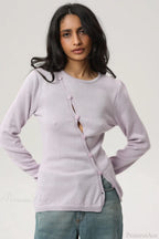 Sexy Irregular Crew Neck Long Sleeve Knit Sweater