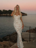 White Lace Splicing Floral Dress
