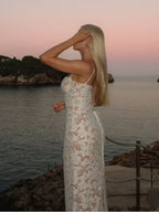 White Lace Splicing Floral Dress