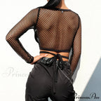 Sexy Lace-up Fishing Net Short Black Hollow Out Stylish Elegant Trendy Chic Crop Top