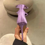 Sexy Luxury Satin Designer Party Dress Square Head Gladiator Slingback Pumps Female High Heel