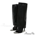 Sexy Metal Pointed Toe Black Mesh Knee High Boots Sandals Women Zip Fashion Rhinestone High Heels Shoes Botas Mujer