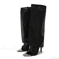 Sexy Metal Pointed-Toe Black Mesh Knee-High Boots Sandals ZipFashion Rhinestone High Heels High Heel