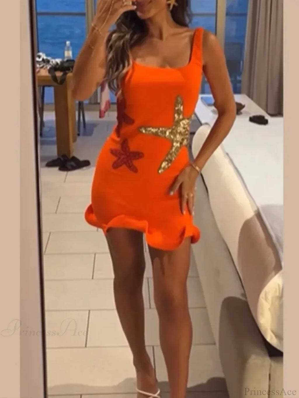 Sexy Mini Fashion Shiny Sequins Printed Strap Summer Chic Sleeveless Christmas Party Dress