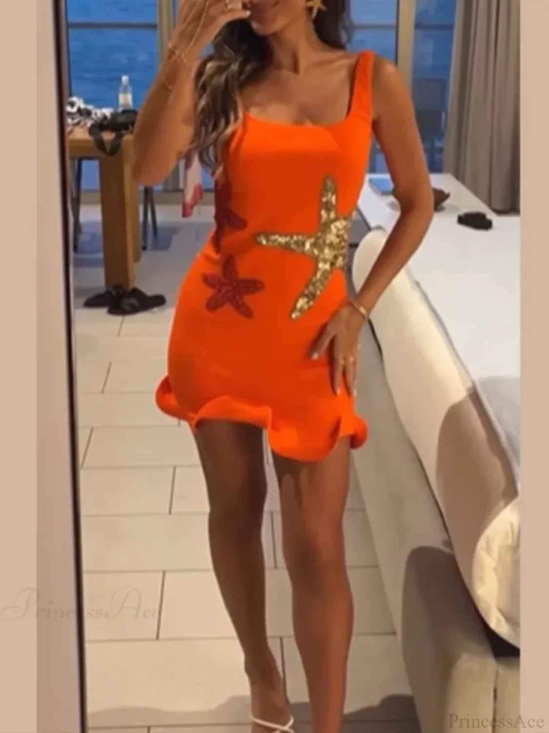 Sexy Mini Fashion Shiny Sequins Printed Strap Summer Chic Sleeveless Christmas Party Dress