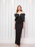 Sexy Off Shoulder Diamond Straps Bandage Black Pleated Shiny Celebrity Christmas Party Dress
