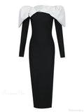 Sexy Off Shoulder Long Sleeves Bandage Black Detachable Pleated Christmas Party Dress