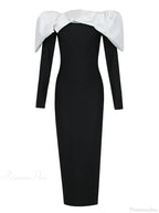 Sexy Off Shoulder Long Sleeves Bandage Black Detachable Pleated Christmas Party Dress