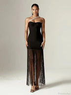 Sexy One Shoulder Diamonds Strap Tassel Bandage Dress Shiny Rhinestone Christmas Party Dress