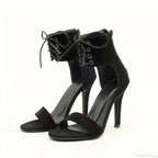 Sexy Open Toe Lace Hollow Cross Sandals Roman Side Zipper Thin High Heels Cool New Designer High Heel