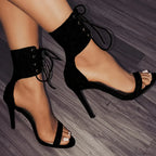 Sexy Open Toe Lace Hollow Cross Sandals Roman Side Zipper Thin High Heels Cool New Designer High Heel