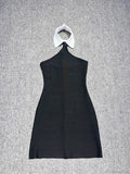 Sexy Patchwork Sleeveless Bandage Dress Black Backless Bodycon Mini Christmas Party Dress