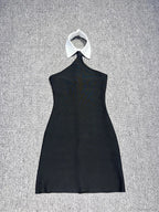 Sexy Patchwork Sleeveless Bandage Dress Black Backless Bodycon Mini Christmas Party Dress