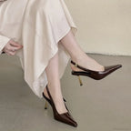 Sexy Patent Leather Slingbacks Thin High Heels Women Pointed Toe Belt Buckle Party Wedding High Heel