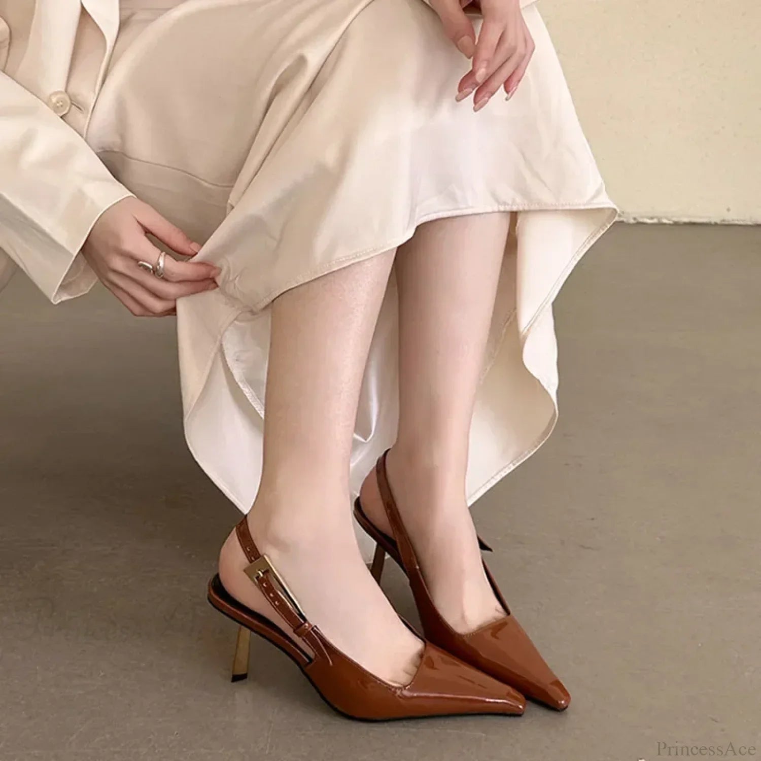 Sexy Patent Leather Slingbacks Thin High Heels Women Pointed Toe Belt Buckle Party Wedding High Heel