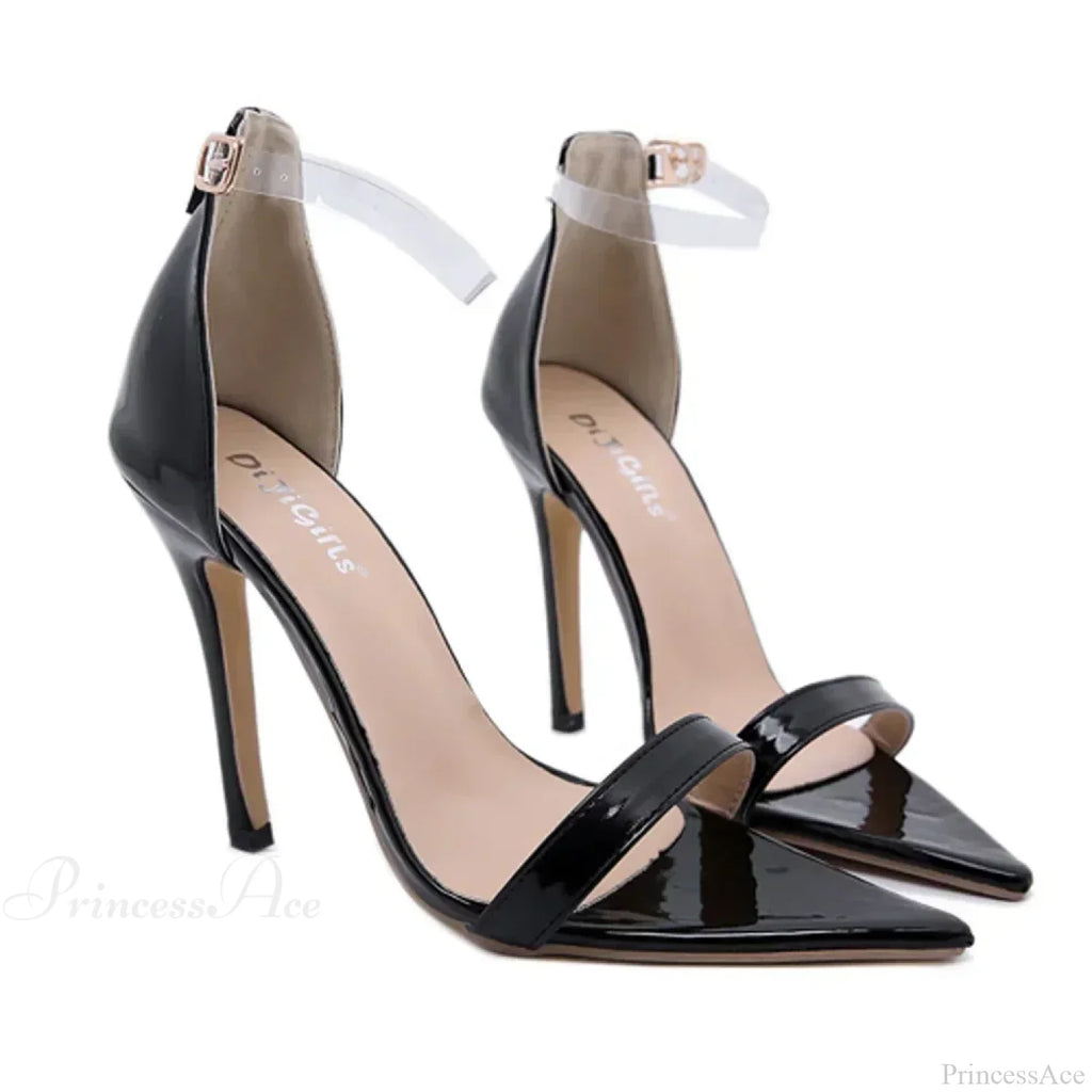 Sexy Peep Toe 12CM High Heel Pointed One Word Black Rhinestone Serpentine Winding Cover Heels Party High Heel