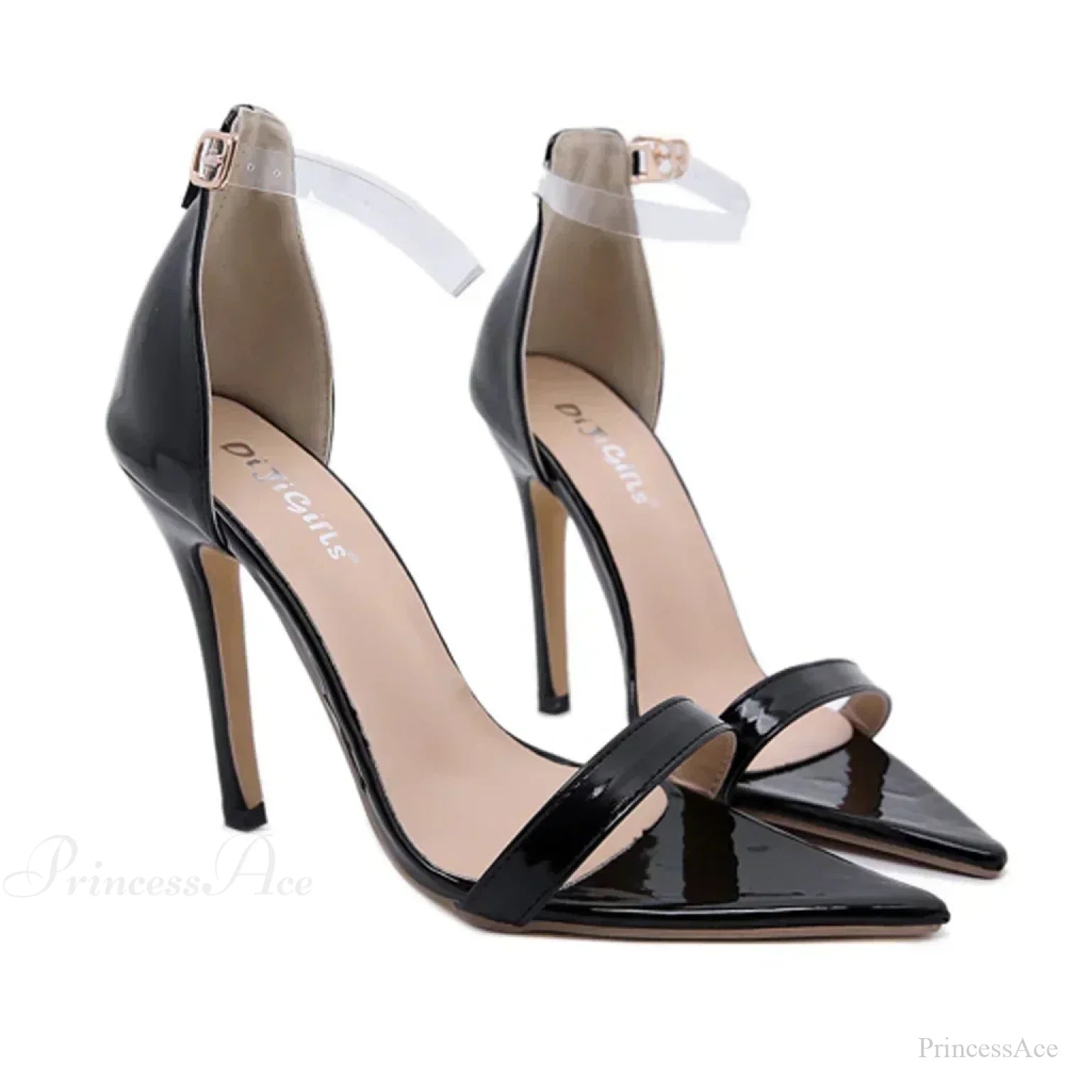 Sexy Peep Toe 12CM High Heel Pointed One Word Black Rhinestone Serpentine Winding Cover Heels Party High Heel