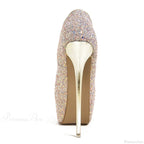 Sexy Peep-Toe Extreme High-Heels Party Nightclub Stripper Pole-Dance Sequined Cloth Platform High Heel