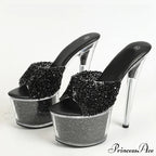 Sexy Peep Toe Party Club Strip Pole Dance Shoes Extreme High Heels 17CM Women Slipper Sequined Transparent Platform Sandal