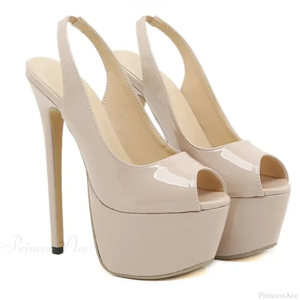 Sexy Peep Toe Patent Leather Model Catwalk Extreme High Heels Platform Slip-on Back Strap Pumps High Heel