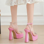 Sexy Peep Toe Platform Square HeadBuckle Strap Rhinestone Butterfly-knot 16CM High Heels Summer Lady High Heel