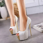 Sexy Peep Toe Platform Ultra High Heels Designer Bling Sequins Party Dress Female Sandal Pumps High Heel