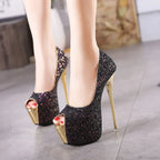Sexy Peep Toe Platform Ultra High Heels Designer Bling Sequins Party Dress Female Sandal Pumps High Heel