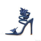 Sexy Peep Toe Pointed Embroidery Butterfly-knot Ankle Strap Wrapped Thin High Heels Party Wedding High Heel