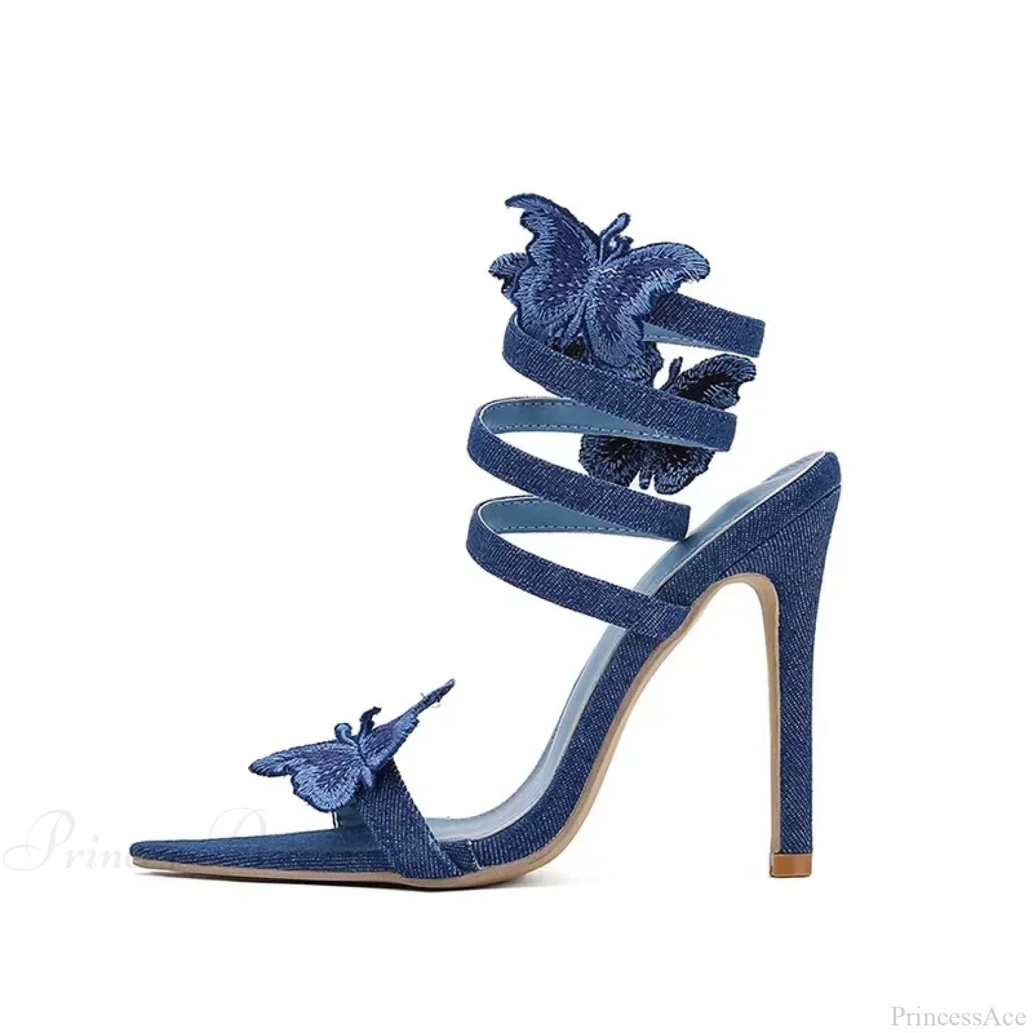Sexy Peep Toe Pointed Embroidery Butterfly-knot Ankle Strap Wrapped Thin High Heels Party Wedding High Heel