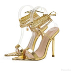 Sexy Peep Toe Pointed Head Stiletto Sandals Chain Ankle Straps Summer Thin High Heels Party High Heel