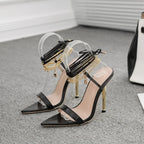 Sexy Peep Toe Pointed Head Stiletto Sandals Chain Ankle Straps Summer Thin High Heels Party High Heel