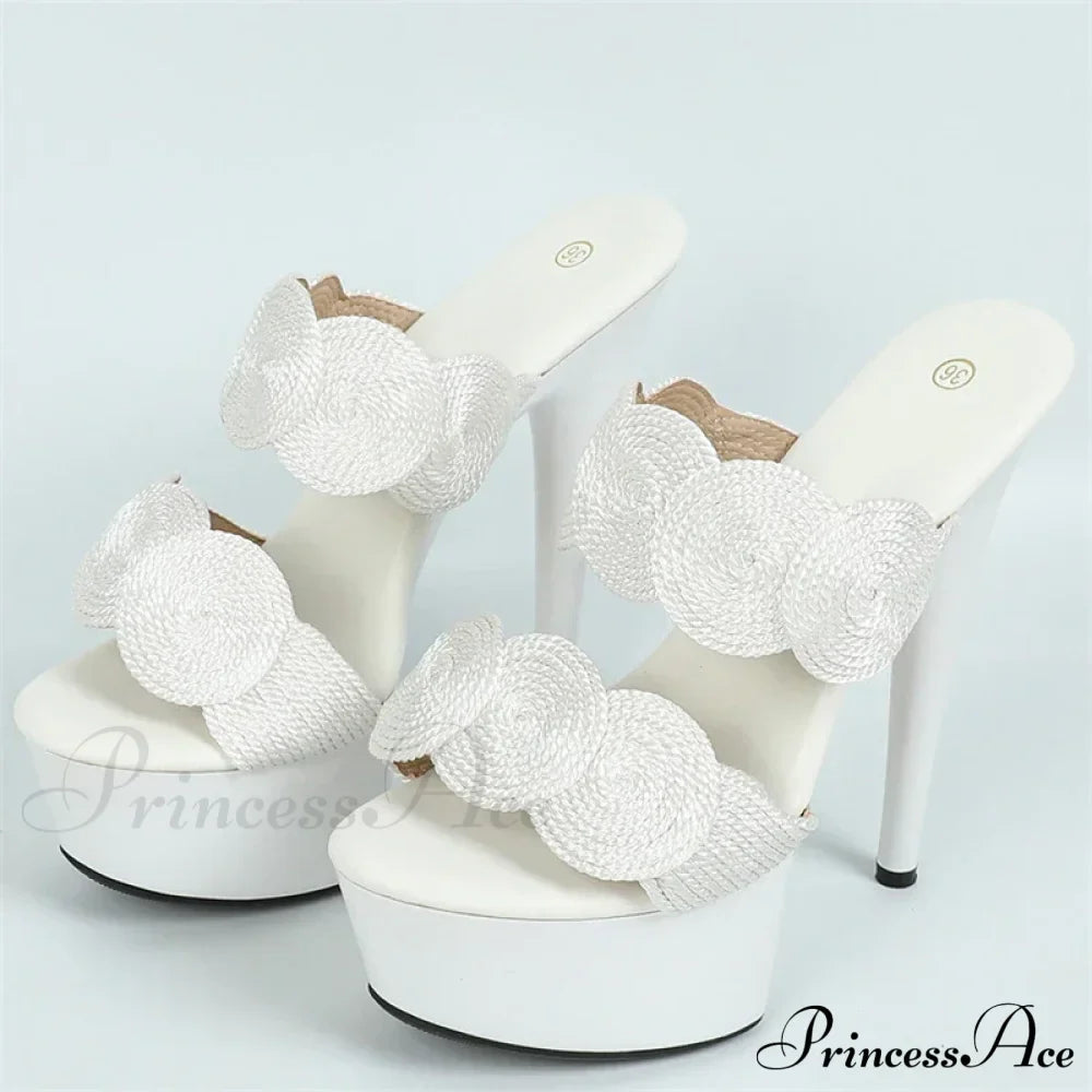 Sexy Peep Toe Pole Dance Heels Platform Slipper Handmade Weave Hemp Narrow Band Summer Sandal Female Shoes Pumps