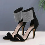 Sexy Peep Toe Rhinestone Stiletto Faux Suede Back Zipper Super High Heels Wedding Party High Heel