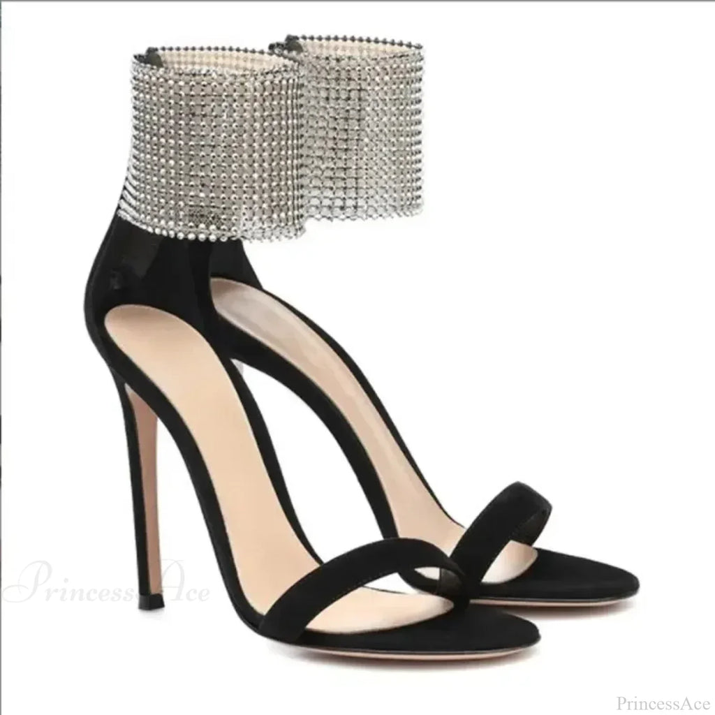 Sexy Peep Toe Rhinestone Stiletto Faux Suede Back Zipper Super High Heels Wedding Party High Heel